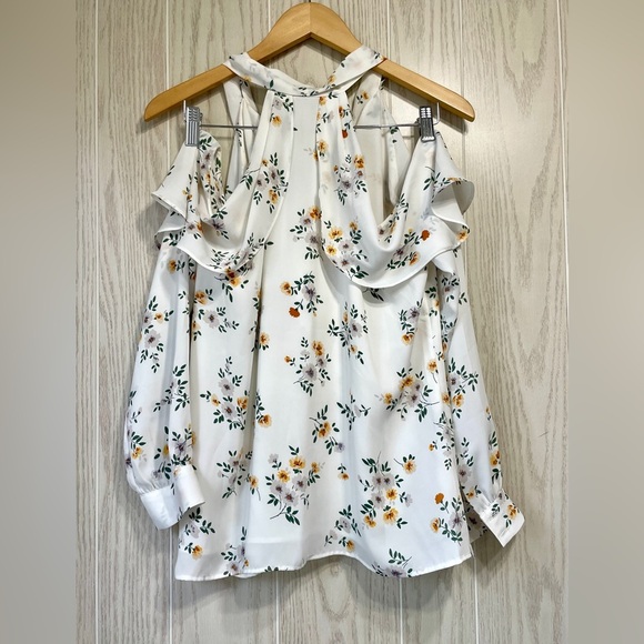 L'Academie Floral Open ShoulderTie Blouse Size S EUC - Picture 6 of 6
